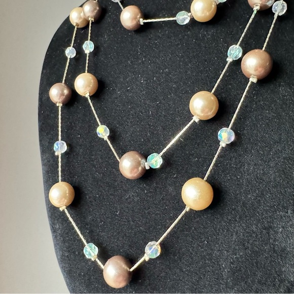 Lia Sophia Station Necklace Gold Brown Beige Pearls (Vintage Flapper Girl Pearl) - Picture 9 of 17